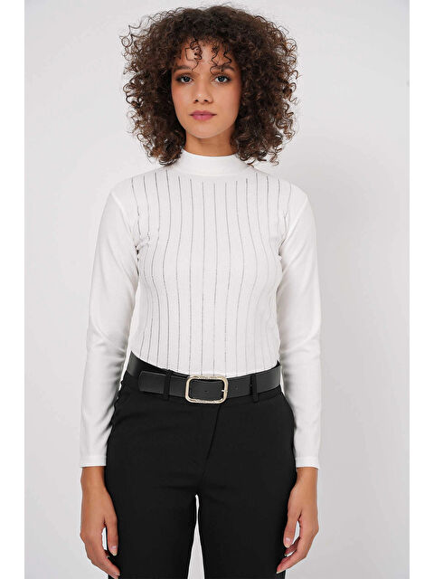 Hazelin Kadın Beyaz Yarım Balıkçı Önü Taşlı Body HZL25W-BD19221 - S000498985-20063