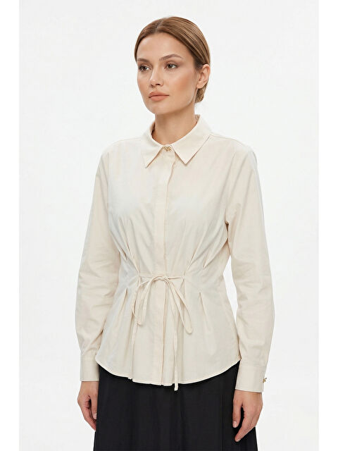 Remsa Bağlama Detaylı Gömlek 19515 Bej