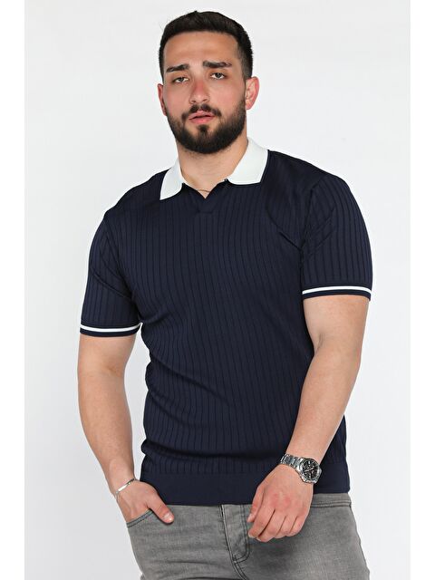 Mishar İtalia Erkek Polo Yaka Kendinden Çizgi Desenli Triko Tişört - S000399561-21164