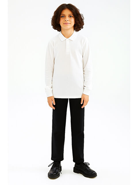 Ahengim Erkek Çocuk Polo Yaka Basic Pamuk Uzun Kollu Beyaz Okul Tişörtü AK-3550 - S000401294-20063