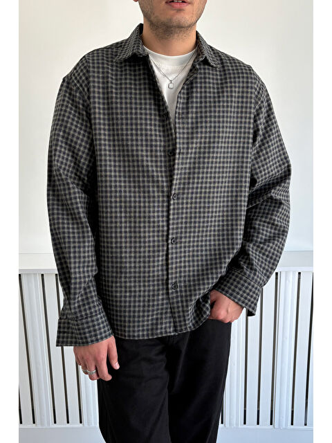 HYMAN Erkek Oversize %100 Pamuk Ekose Gömlek - S000515490-18547