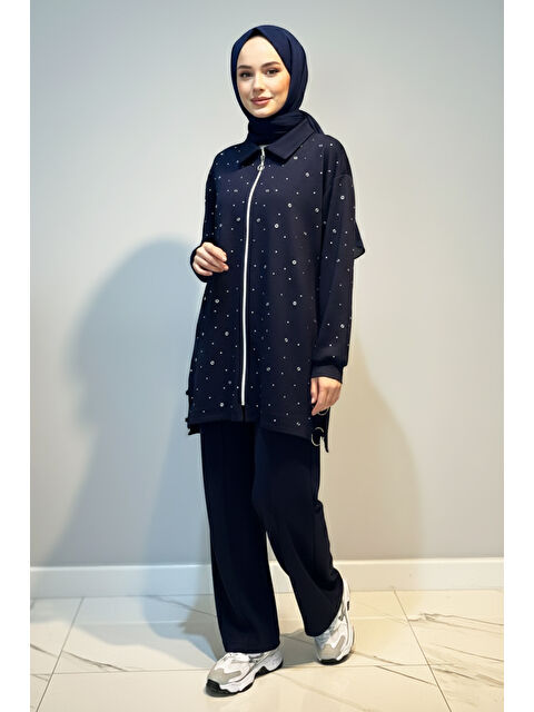 Remsa Zımba Detay Tunik Pantolon Takım 2121 Lacivert - S000485844-21164