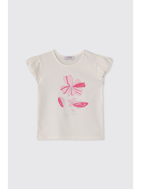 Panço Kız Çocuk Kısa Kollu Beyaz Tişört