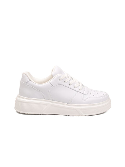 Ayakmod Beyaz Bağcıklı Cilt Hafif Unisex Sneaker Aper 049 G - S000492473-20063