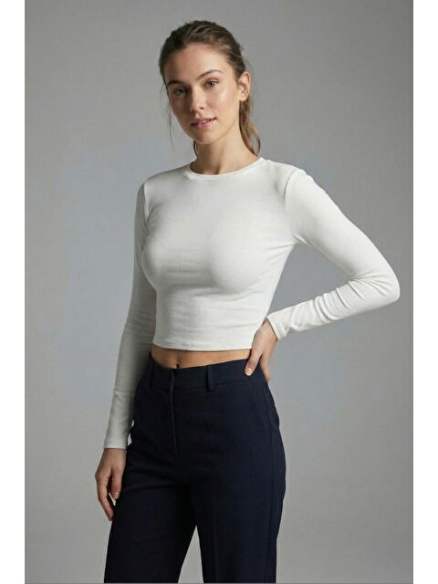 MİSS DÜNYA LİSSA Premium Yumuşak Dokulu Esnek Örme Bisiklet Yaka Crop Bluz - S000505338-19965