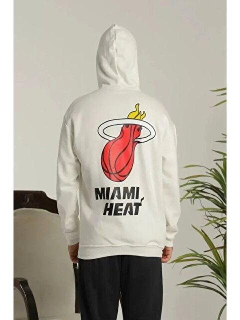 Jane's Unisex Kapüşonlu Baskılı Sweetshirt - Beyaz