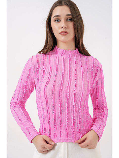 Bigdart Kadın Dokulu Esnek Örme Bluz 975 - Pembe - S000449381-20024