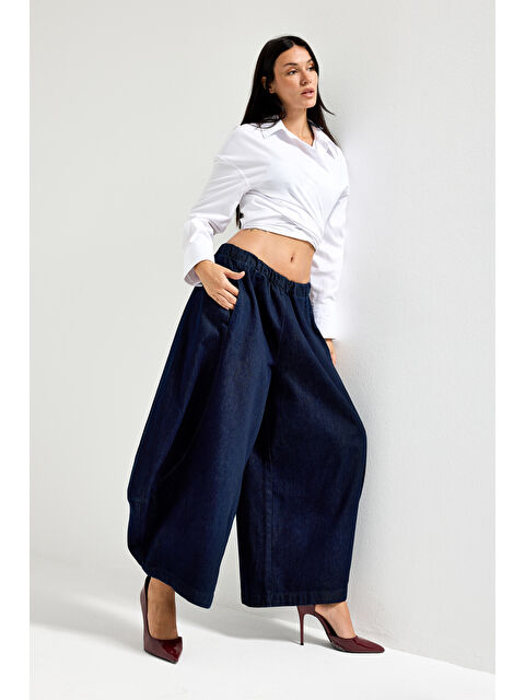 It's Basic Kadın İndigo Renk 7s6-50 Süper Drop Baggy Fit %100 Pamuk Tasarım Denim Jean - S000495294-23093