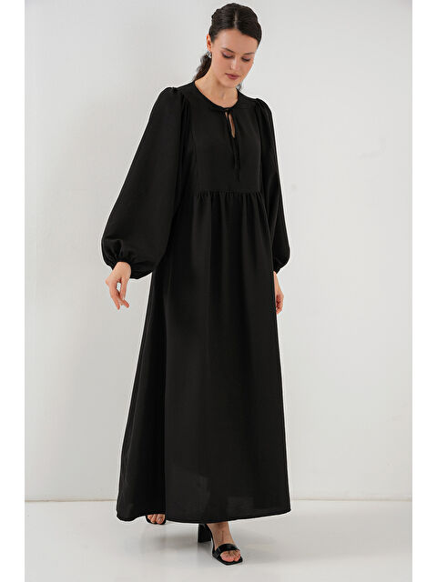 Bigdart Kadın Balon Kol Uzun Tesettür Elbise 2464 - Siyah - S000358276-19351