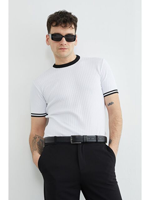 Fullamoda Fitilli Biyeli Bisiklet Yaka Triko Tişört - S000522400-20063