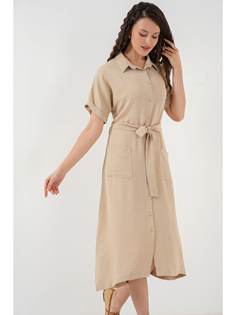 Bigdart Kadın Kısa Kol Elbise 2214 - Bej - S000358277-19928