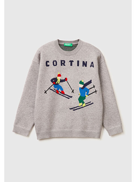 United Colors Of Benetton Erkek Çocuk Önü Baskılı Yuvarlak Yaka Kazak - S000517346-23173