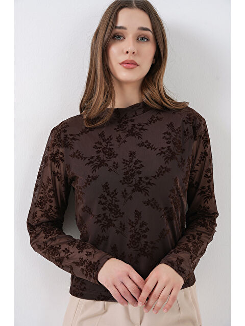 Bigdart Kadın Desenli Uzun Kol Bluz 983 - Kahverengi - S000505340-19413