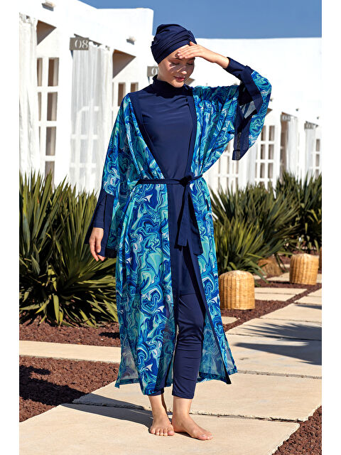 Adasea UV Korumalı Mayo Üzerine Tek Pareo Kimono 1714 Mavi - S000407470-17234
