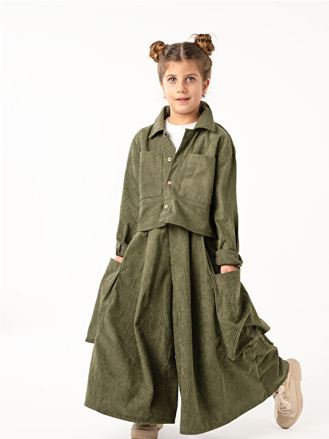 Catz Kids Kız Çocuk Haki Kadife Kali Pantolon Gömlek Takım - S000464293-18547