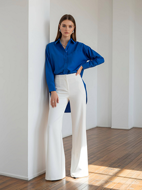 Pera Moda Oversize Arkası Uzun Önü Kısa Poplin Gömlek