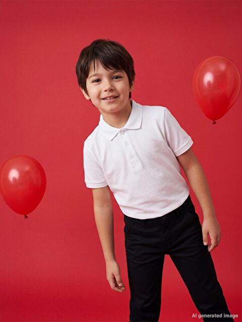 Civil Boys Palmiye Nakışlı Polo Yaka 10-13 Yaş Tişört - Beyaz