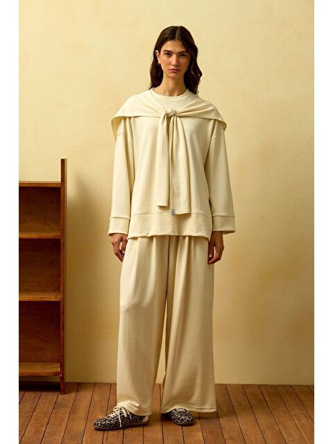 Ceylan Otantik Krem Bağlamalı Pantolon Takım - S000485847-19966