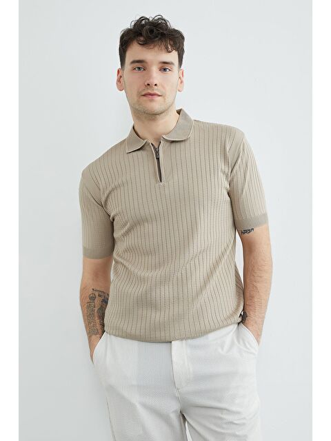 Fullamoda Fitilli Polo Yaka Yarım Fermuarlı Triko Tişört - S000523464-19928