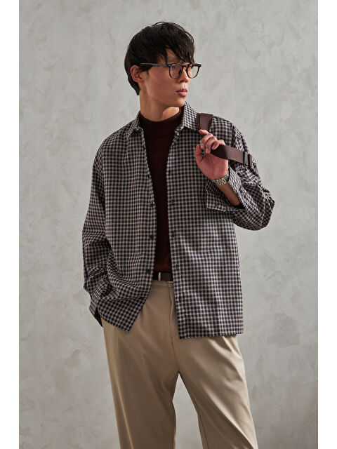 HYMAN Erkek Oversize %100 Pamuk Ekose Gömlek - S000515490-19966