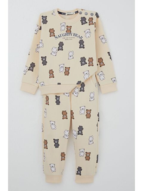 Breeze Erkek Çocuk Eşofman Takımı Sevimli Ayıcıklar Desenli Krem (1-3 Yaş) - S000017087-19966