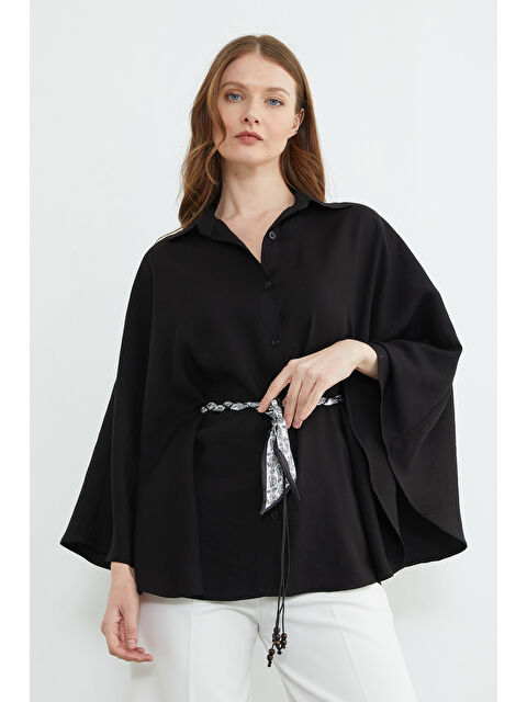 Fullamoda Kemer Detaylı Düğmeli Panço