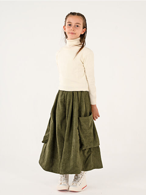 Catz Kids Kız Çocuk Haki Kadife Kali Pantolon Etek - S000464292-18547