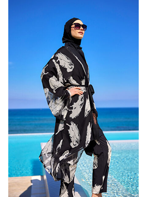 Marina Renkli Desenli İpeksi Kimono - Hafif Dokulu, Tam Boy Pareo P2503-3 - S000407418-19351