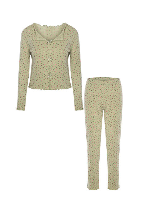 Koza İç Giyim Kadın Pamuklu Çıtır Çiçek Desenli Baby Overloklu Fiyonklu Uzun Kollu Pijama Takımı - S000266390-37468