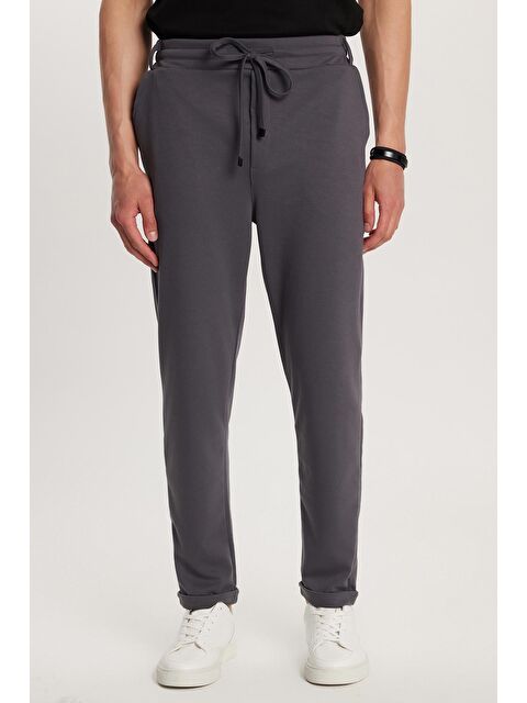 TUDORS Erkek Slim Fit Pamuklu Beli Bağlamalı Yan Cepli Katlamalı Paça Jogger Antrasit Pantolon - S000526106-29666
