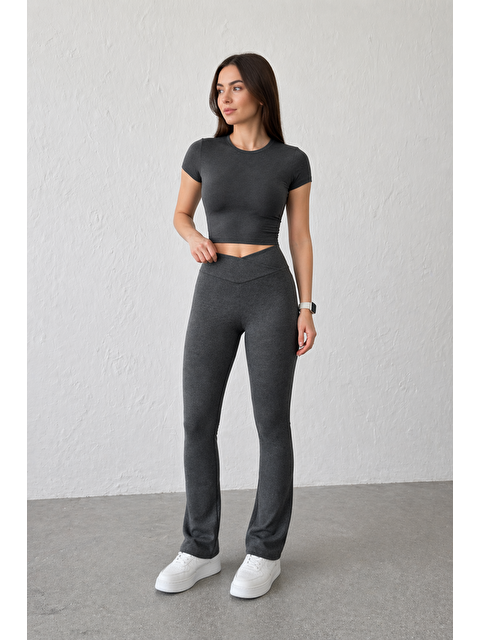 Formo Kadın Ekstra Yüksek Bel Toparlayıcı İspanyol Paça Ribana Kumaş Esnek Spor Rahat Günlük Tayt