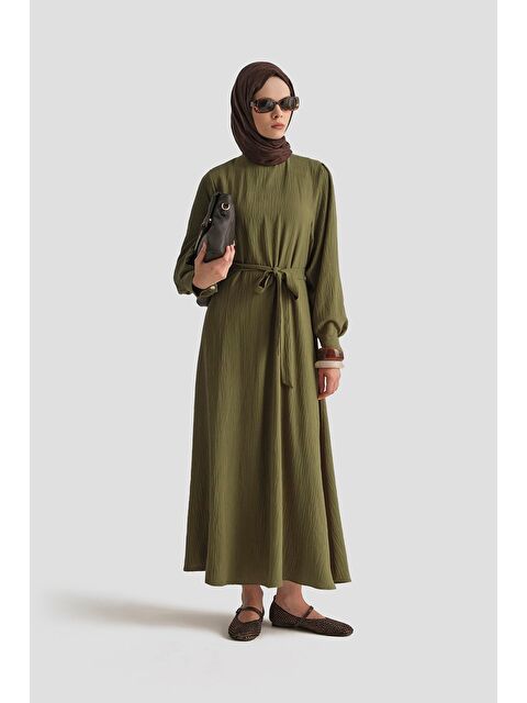 ARMİNE Balon Kollu Elbise Haki