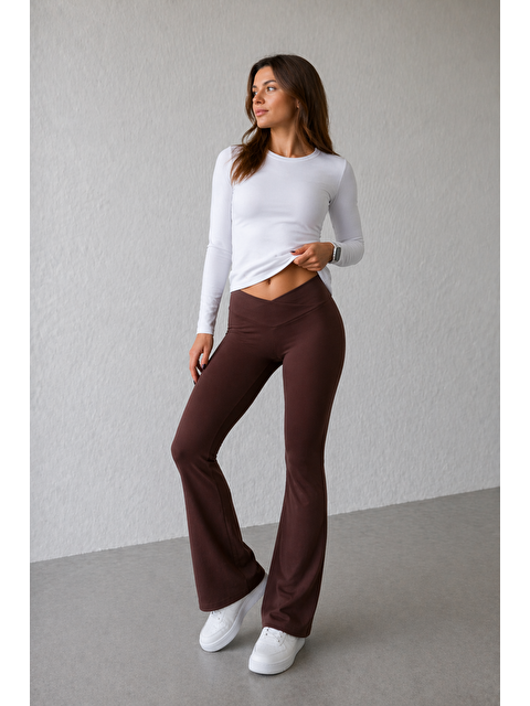 Formo Kadın Ekstra Yüksek Bel Toparlayıcı İspanyol Paça Ribana Kumaş Esnek Spor Rahat Günlük Tayt