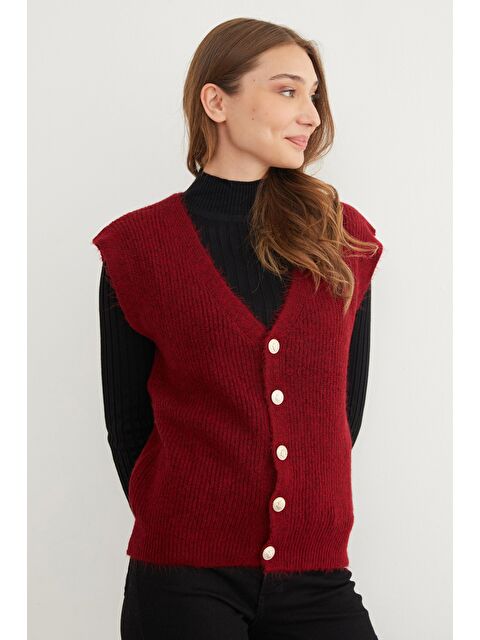 Fullamoda Sakallı Düğmeli V Yaka Oversize Yelek - S000435610-19951