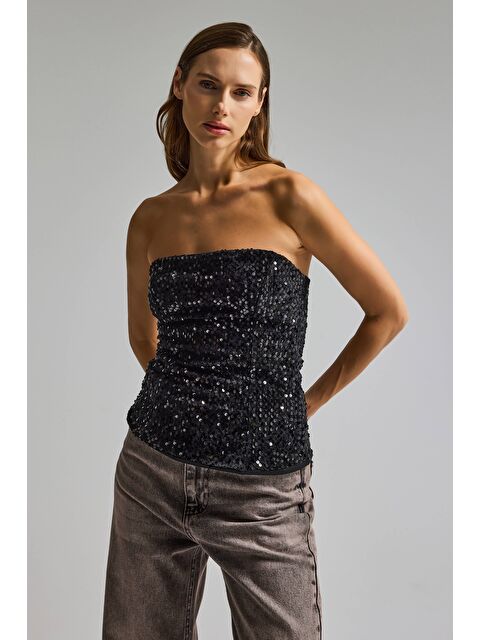 It's Basic Kadın Siyah Renk Pul Payet Detaylı Straptez Fermuarlı Büstiyer - S000505342-19351