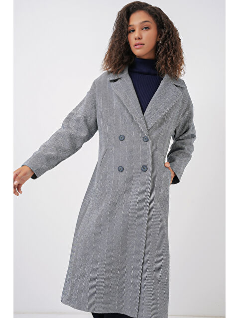 Bigdart 9113 Oversize Geniş Kesim Yünlü Uzun Kaşe Kaban - F.Lacivert - S000089405-37356