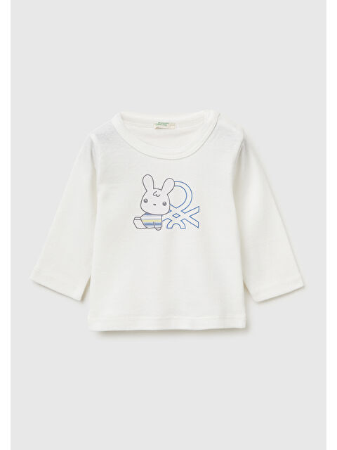 United Colors Of Benetton Bebek Su Bazlı Logo Baskılı Omzu Gizli Çıtçıtlı Uzun Kollu T-Shirt - S000517348-23173