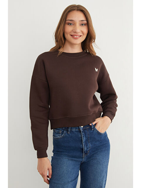 Fullamoda 3 İplik Metal Kelebek Aksesuarlı Sweatshirt - S000435594-19413