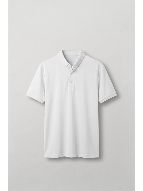 Abluka Online Erkek Slim Fit Düğmeli Triko Yaka Polo T-Shirt Beyaz