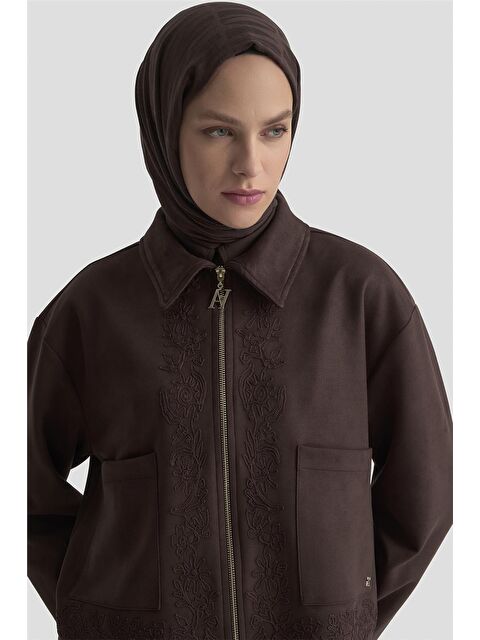 ARMİNE Nakışlı Süet Takım 25Kd1505 Kahverengi - S000498281-19413