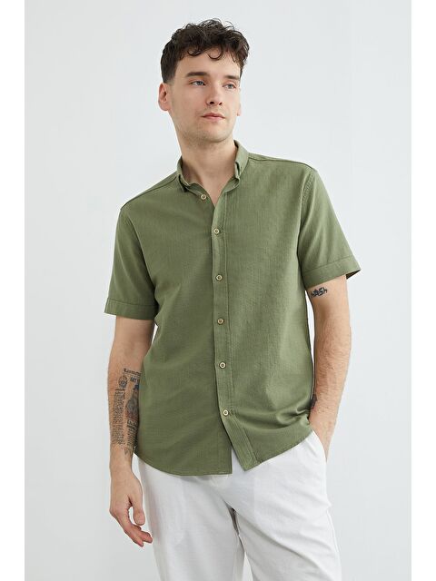 Fullamoda Keten Görünümlü Kısa Kol Gömlek - S000514879-18547