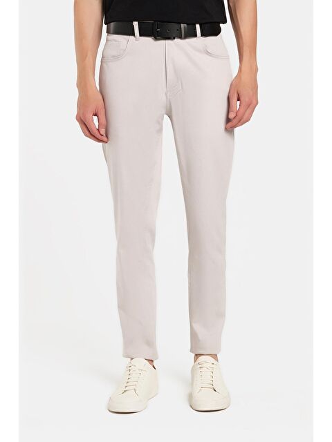 TUDORS Erkek Regular Fit Rahat Kesim Mevsimlik Kanvas Kırık Beyaz Pantolon - S000526114-20063