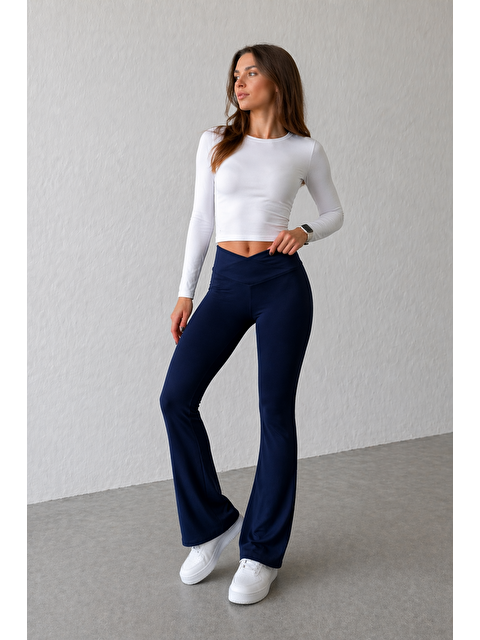 Formo Kadın Ekstra Yüksek Bel Toparlayıcı İspanyol Paça Ribana Kumaş Esnek Spor Rahat Günlük Tayt