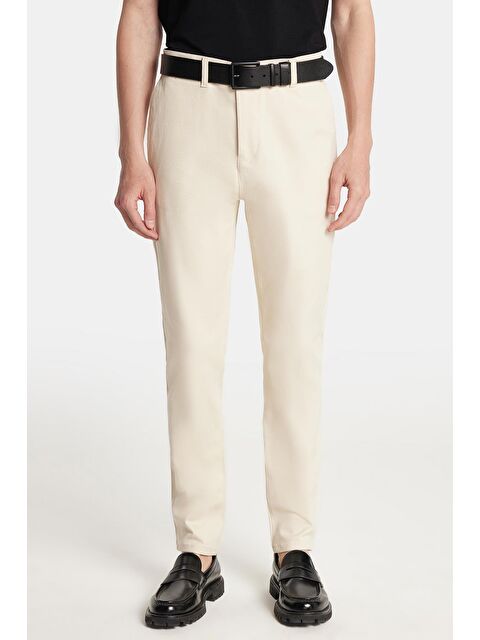 TUDORS Erkek Slim Fit Chino Esnek Yandan Cepli Önü Fermuarlı Pamuklu Dokulu Taş Pantolon - S000526115-25636