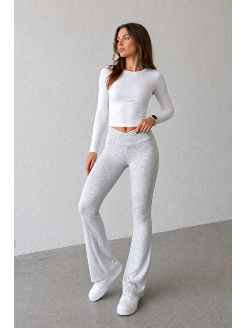 Formo Kadın Ekstra Yüksek Bel Toparlayıcı İspanyol Paça Ribana Kumaş Esnek Spor Rahat Günlük Tayt