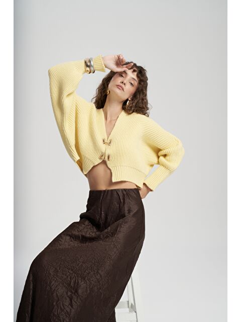 Bohemai Eubah Kırışık Uzun Kahve Saten Etek - S000511808-19413