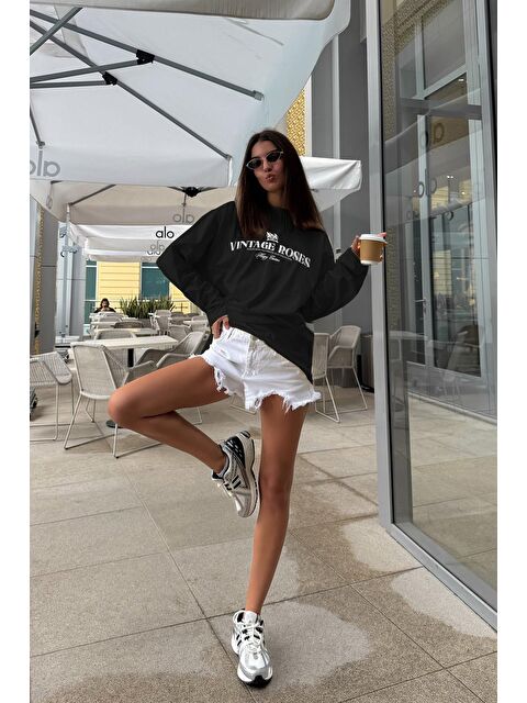 Madmext Siyah Baskılı Uzun Kollu Tişört Mg2451 - S000388801-19351