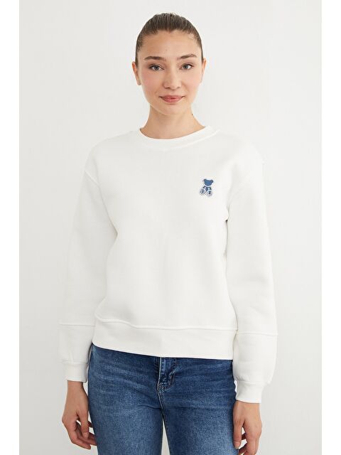 Fullamoda 3 İplik Taş İşlemeli Ayıcık Nakışlı Sweatshirt - S000435617-20063