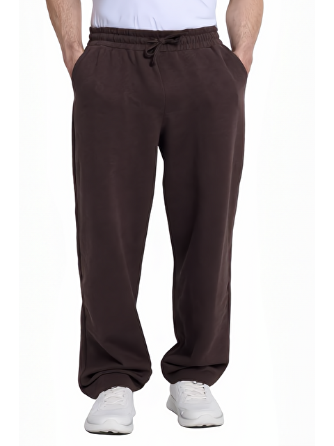 TUDORS Erkek Kahverengi Pamuklu Baggy Fit Rahat Kesim Beli Bağcıklı Yan Cepli Örme Eşofman Altı - S000526991-19413