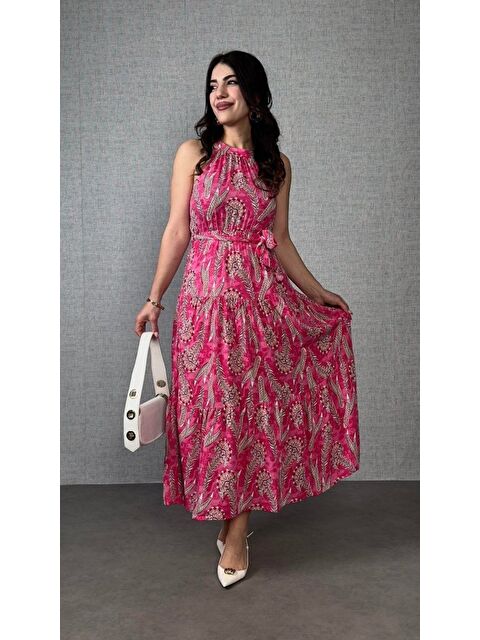 Jane's Kadın Omuzlardan Açık Boyundan Geçmeli Desenli Süprem Bluz